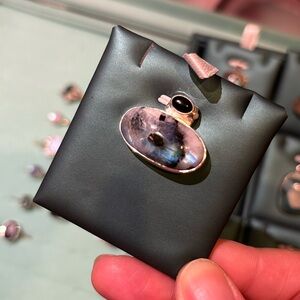 Ying and yang, black tourmaline in moonstone and obsidian pendant